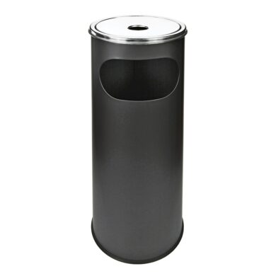 Venkovní popelník - odpadkový koš kulatý, černý matný, 58cm