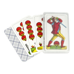 Mariášové karty jednohlavé, káro, plastová krabička - Mariášové jednohlavé karty v plastové krabičce. Zadní strana karet je s káro vzorem. Balení obsahuje 32 karet.