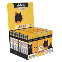 Zapalovač Adamo Piezo Yellow Cats - Plynový zapalovač Adamo Piezo Yellow Cats. Plnitelný zapalovač s možností nastavení výšky plamene. Prodej pouze po celém balení (displej) 50 ks. Výška zapalovače 8 cm.
