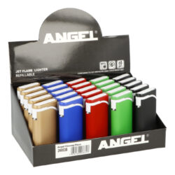 Zapalovač Angel Piezo Colored 5mix - Tryskový zapalovač Angel Piezo Colored. Kovový plnitelný turbo zapalovač s možností nastavení výšky plamene. Prodej pouze po celém balení (displej) 25 ks. Výška zapalovače 8,1 cm.
Rozměry zapalovače (Š x H x V): 3,5 x 1,2 x 6,7 cm
